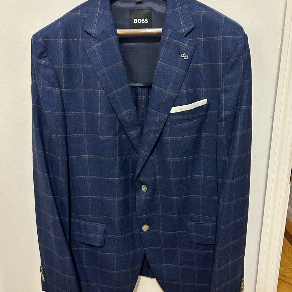 Boss Blue Sport Coat with Windowpane Pattern